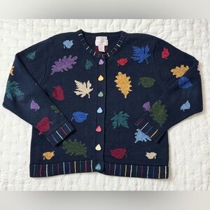 Christopher & Banks Hand Embroidered Colorful Leaf Pattern Fall Cardigan Size M